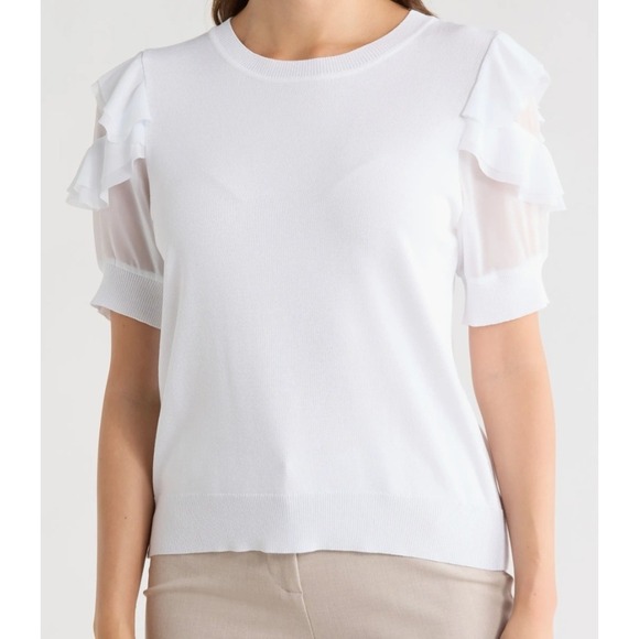 Nanette Lepore Tops - Nanette Lepore Womens White Short Sleeve Ruffle Tiered Knit Top New Small